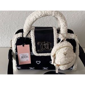 Juicy Couture Liquorice Crystal Sherpa Crossbody Snuggle Satchel Bag W/Charm NEW